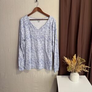 Addison Meadow Top Size XL Blue White Abstract Print Long Sleeve Soft Stretch